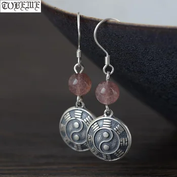 

Handmade 100% 925 Silver Taichi Bagua Earrings 925 Sterling Silver Yinyang Earrings Pure Silver Good Luck Women Earrings