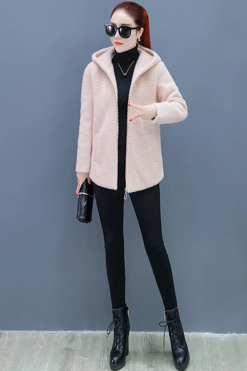 Стиль модная куртка Для женщин на осень-зиму, в Корейском стиле,-Стиль Slim Fit для похудения элегантный тенденция шерстяное пальто с капюшоном, куртка