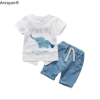 

2020 Summer Children Boys Girls Clothes Suit Sets Baby Cartoon Elephant Pattern Cotta Pants Kids Sport Suits Toddler Tracksutis