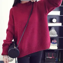 Повседневные женские свитера с длинными рукавами, водолазка, пуловеры, свитер в Корейском стиле, однотонные свободные трикотажные пуловеры