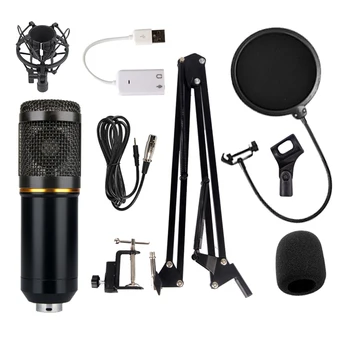 

USB Cable Professional Studio Condenser Microphone Set Adjustable Mic Suspension Scissor Arm Shock Mount Recording Kit - Black