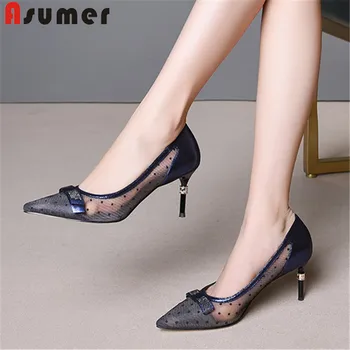 

ASUMER 2020 big size 33-43 women pumps hollow out summer shoes bowknot thin high heel party wedding shoes ladies single shoes