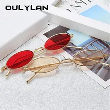 Oulylan классические Овальные Солнцезащитные очки, женские брендовые красные солнцезащитные очки с металлической оправой, мужские маленькие круглые солнцезащитные очки UV400, винтажные женские очки