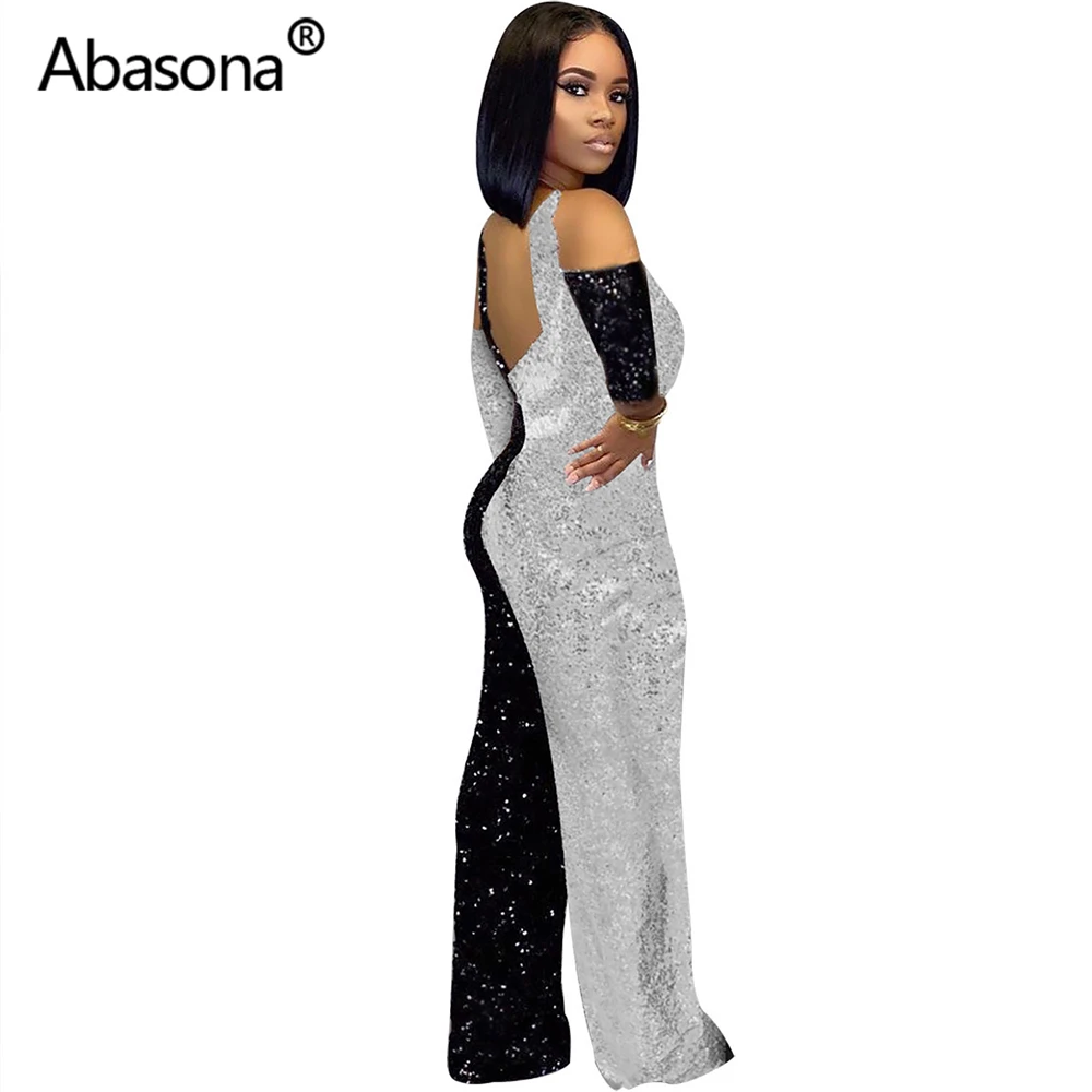 Abasona, осенний, зимний, женский, длинный рукав, с блестками, сексуальный, облегающий, комбинезон, облегающий, комбинезоны, вечерние, для ночного клуба, с подкладкой