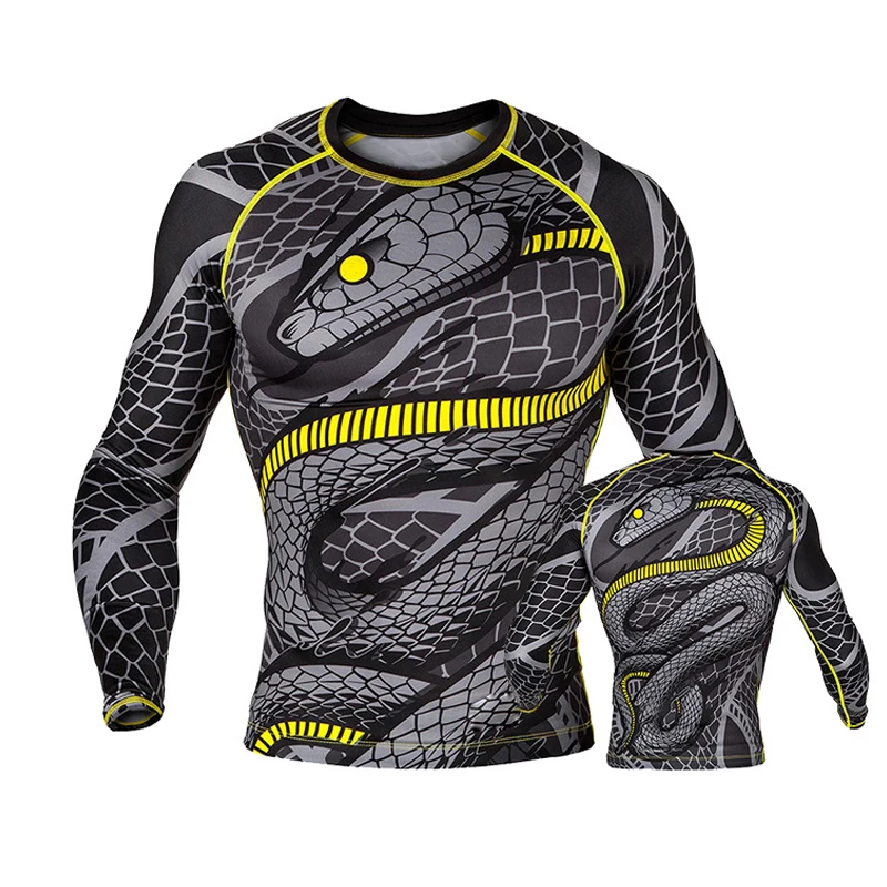 Sports Apparel Mens T Shirt Rashguard Mma Muay Thai Printed Long Sleeve Kickboxing Compression