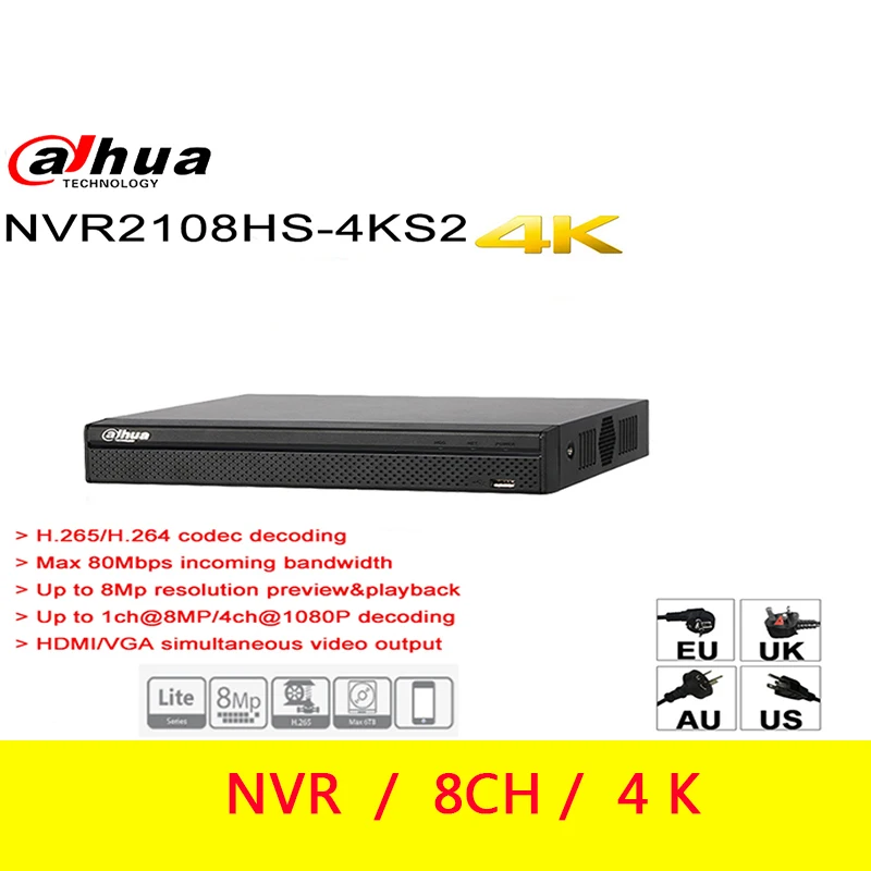 Dahua NVR 8CH 4K H.265 NVR2108HS 4KS2 до 8MP предварительный просмотр разрешения макс 80 Мбит/с
