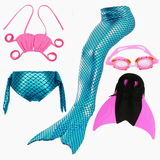 Детский купальник Русалочки бикини с ластами моноласт купальный костюм платье