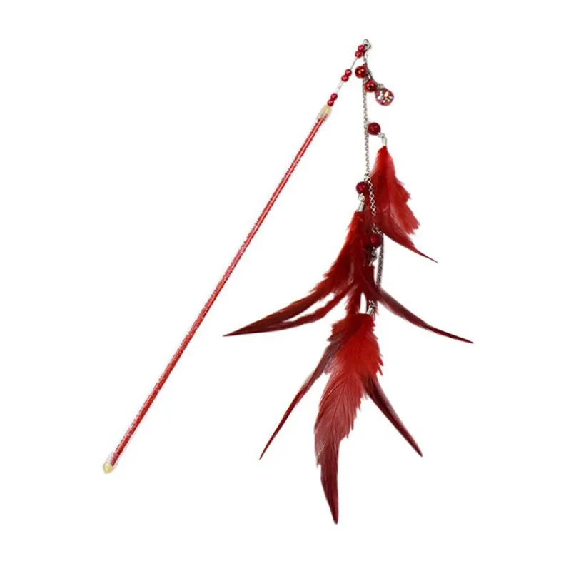Red-35cm Пластиковые кошачьи игрушки котенок Красочные интерактивные палочки забавная кошачья игра палочка перо палочка игрушка товары для животных аксессуар для котов - Цвет: Red-35cm
