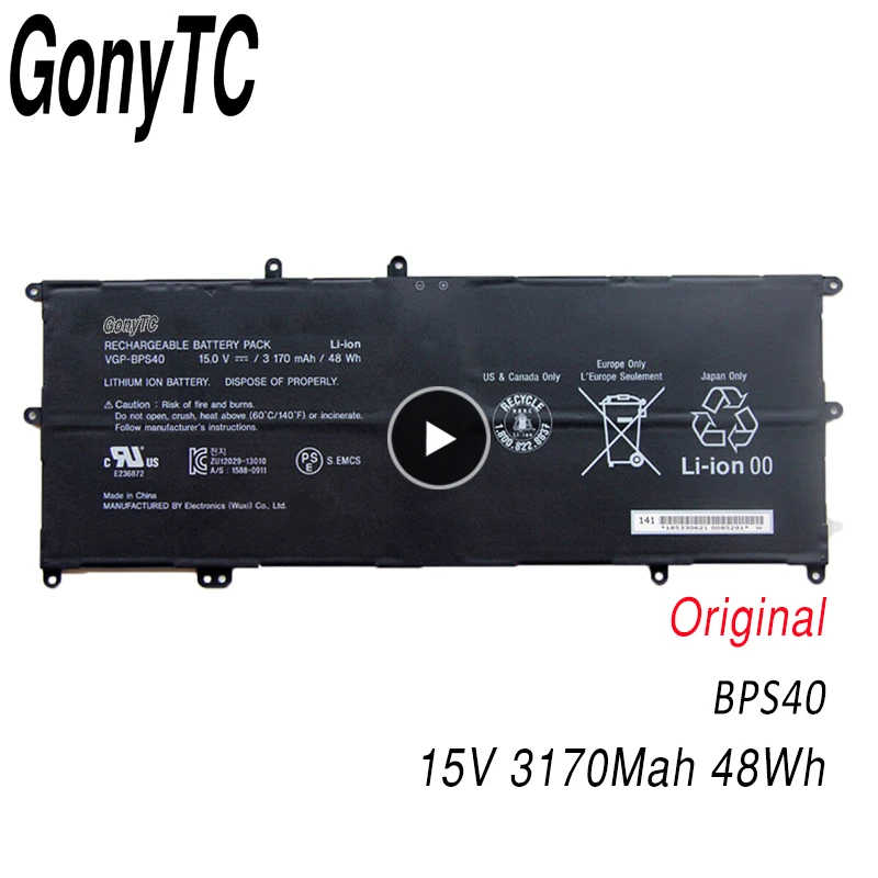 GONYTC BPS40 15V 3170 мА/ч, 48wh VGP-BPS40 Батарея для sony флип SVF 15A SVF15N17CXB SVF15NB1GL SVF15NB1GU SVF15NA1GL SVF15N
