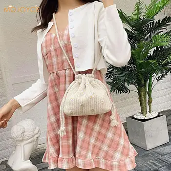

Flower Drawstring Summer Crossbody Pouch Small Beach Holiday Shoulder Handbags Summer Woven Drawstring Women Straw Pouch