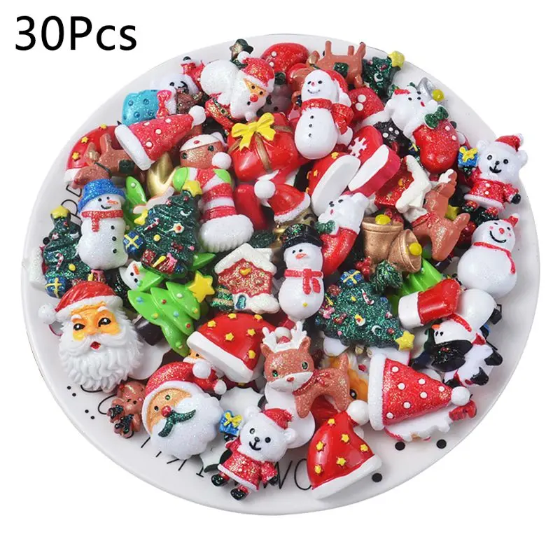 

10/30pcs Mixed Resin DIY Merry Christmas Series Flatback Cabochon Embellishments Scrapbook Decor Craft