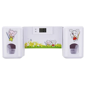 

Bathroom accessories Automatic Toothpaste Dispenser +Toothbrush Holder Set Wall Mount Rack Bath Oral-White Animals