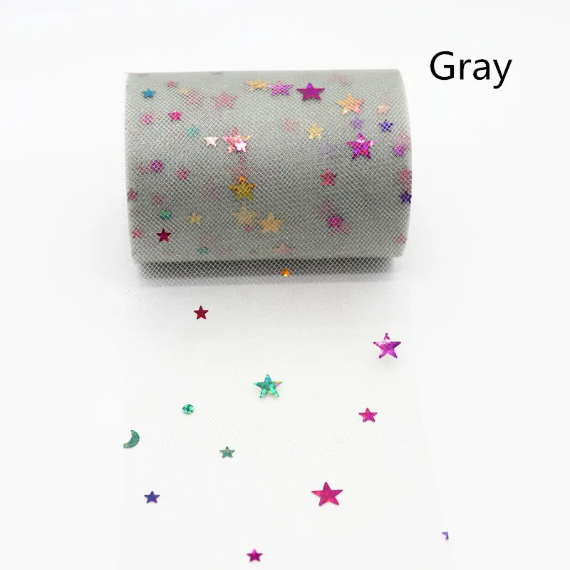 Gray 10 ярдов/рулон 7,5 см радуга звезда Луна Фольга тюль рулон органзы Baby Shower вечерние принадлежности DIY банты для волос ручной работы материалы - Цвет: Gray