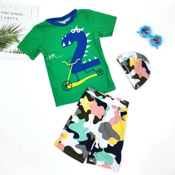 

Toddler Swimsuit 3 Pieces Bathing Suit Child Cartoon Dinosaur Print Swimwear for Children Sunscreen UV Kids Boys Swimming Suit
