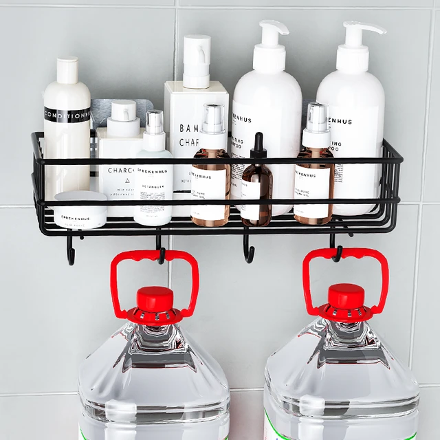 Wall Mount Black Bathroom Shelf Floating Shelves Aluminum Shower Caddy Bath  Rack Shampoo Accessories Storage