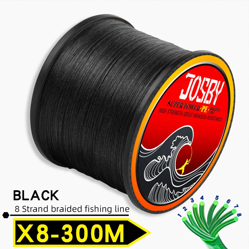 JOSBY 300 м 500 м 1000 м 8 нитей 10-78LB PE плетеный рыболовный провод Multifilament очень прочный рыболовный линия ЯПОНИЯ разноцветный - Цвет: X8-300M-Black