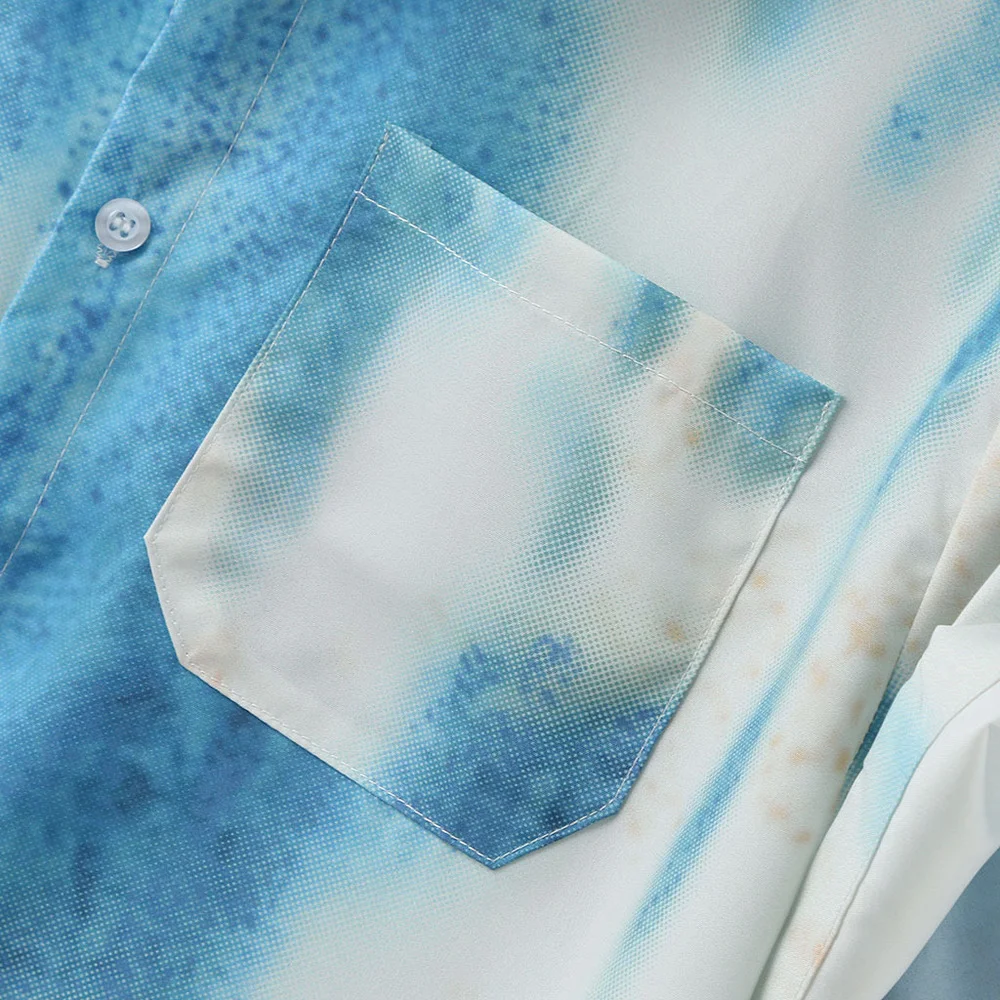 Covrlge Summer British Shirt Men's Tie-dye Printed Sky Short-sleeved Loose Lapel Casual Men's Shirt Lapel Clothes MCS147 - Image 5