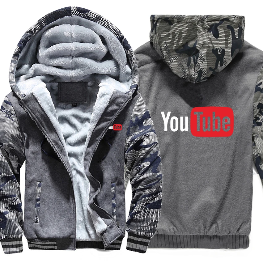 Толстовки с логотипом Youtube, зимняя камуфляжная куртка с рукавом, мужские флисовые толстовки