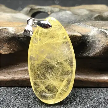 

Natural Gold Hair Rutilated Pendant For Woman Lady Man 34x19x8mm Clear Crystal Water Drop Stone Necklace Pendant Jewelry AAAA