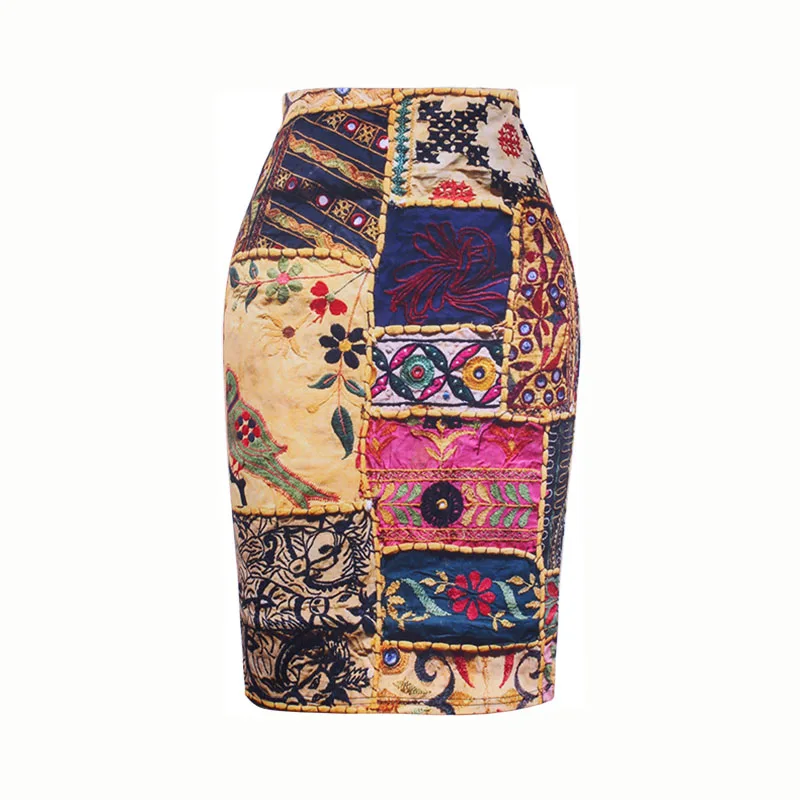 Великолепная Золотая Цветочная Женская юбка-карандаш с единорогом, S-4XL, fasihon, женские миди-штаны, плюс размер, облегающая низкая цена - Цвет: WWP084