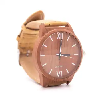 

Natural cork watch strap with light brown wood color watch face unisex watch WA-117