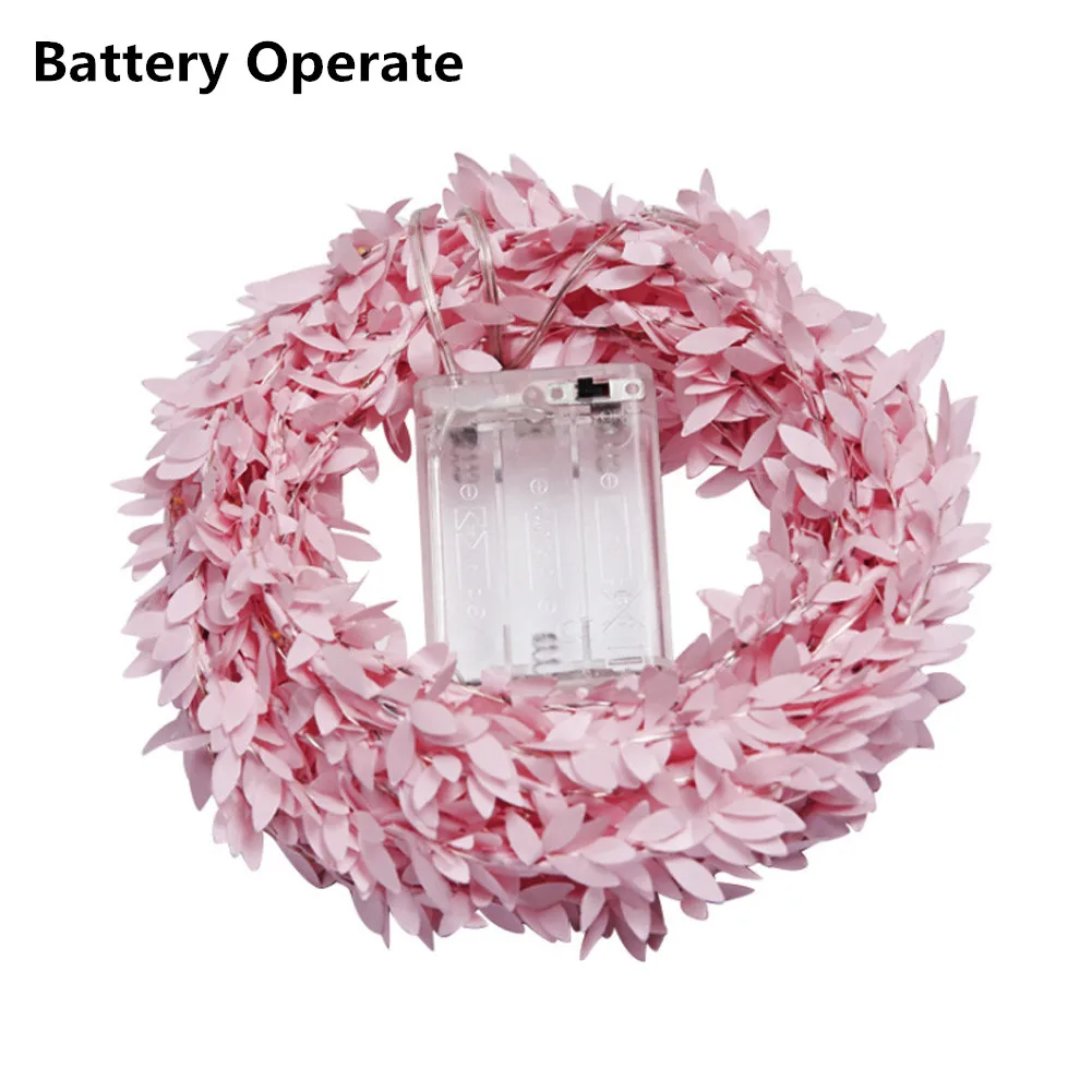 Pink Battery Листья гирлянда Фея светодиодные световые струны медная проволока светящаяся гирлянда на батарейках Свадебный лес стол Рождественская вечеринка украшение J30 - Испускаемый цвет: Pink Battery