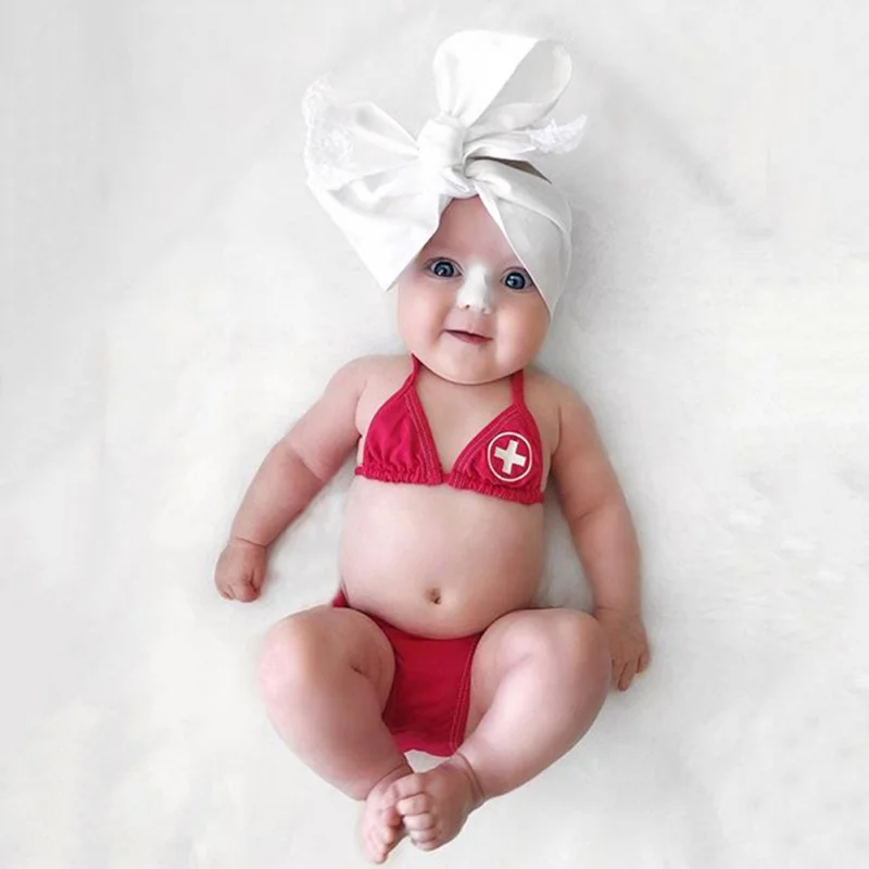 

New Kid Girls Kids Baby Swimwear 2Pcs Suits Little Princess Red Bikini Set Red Cross Print Swimwear Beachwear