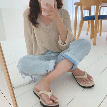 

WICCON 2020 Autumn Winter Women Sweater V-Neck Pullovers Minimalist Korean Knitted Elegant Oversize Ladies Jumpers