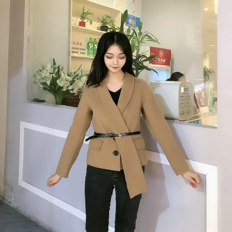 

Autumn and Winter New Double Faced Short Coat Women's Fashion Lapel Short Camel Double Faced Top 2019 Women Coats Jackets