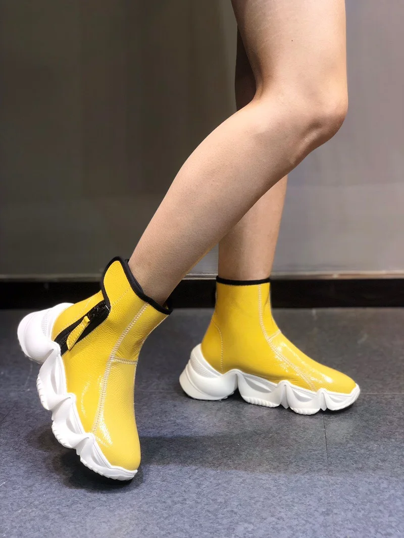 Martin boots woman fashion European style autumn new real leather Patent leather ladies ankle boots increased casual Women shoes
