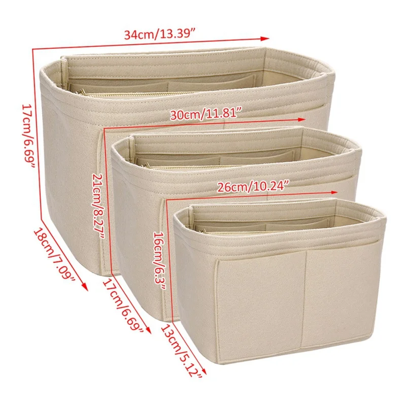 Multifunctional felt cosmetic bag Storage bag Travel Tote Bag Detachable Red Large Bag 34*17*18cm