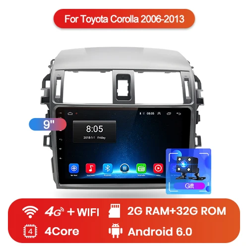 Junsun V1 Android 9,0 2G+ 32G DSP автомобильный Радио мультимедийный плеер gps навигация для Toyota Corolla E140/150 2007-2013 2din без DVD - Цвет: 4G (2GB 32GB)