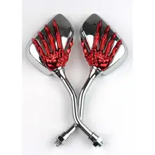 1 Pair Motorcycle Motorbike Skull Hand Rear View Glass Mirrors- Red
