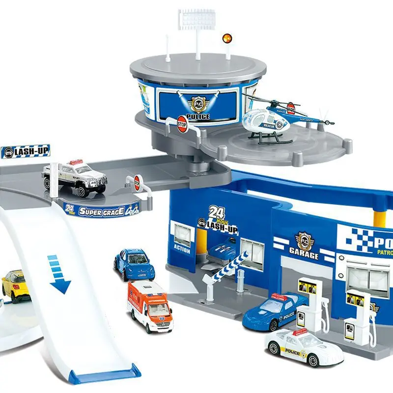 

Educational Toy Children DIY Assembled Parking Lot Camera Track Toy Sliding Police Car Plane Toy