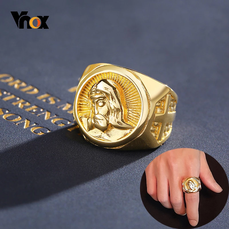 Мужское кольцо золотистого цвета Vnox крест Иисуса Христианская молитва
