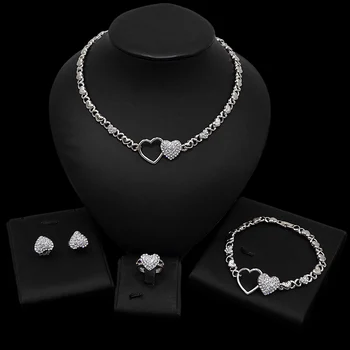 

Yulaili Latest High Quality Silver Color Zircon Crystal Heart Necklace Earrings Ring Bracelet for Women Anniversary Jewelry Sets
