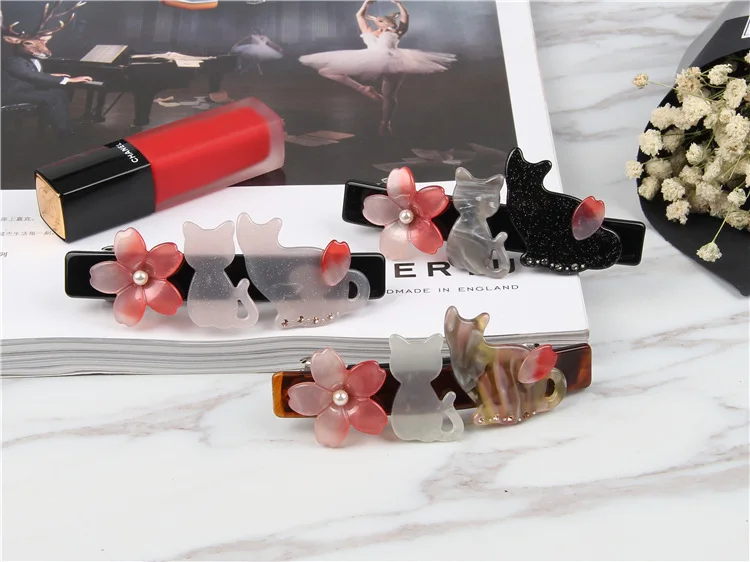 Romantic Flower Acetate Hair Clip For Women Fashion Brand Cartoon Cat Hairpin Barrettes Classic Hair Accessories Head Wear