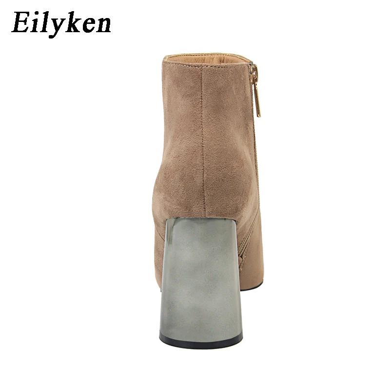 Eilyken/Новинка года; модные зимние женские ботильоны на молнии; женская повседневная обувь на высоком толстом каблуке с острым носком; цвет черный, хаки; ботинки «Челси»