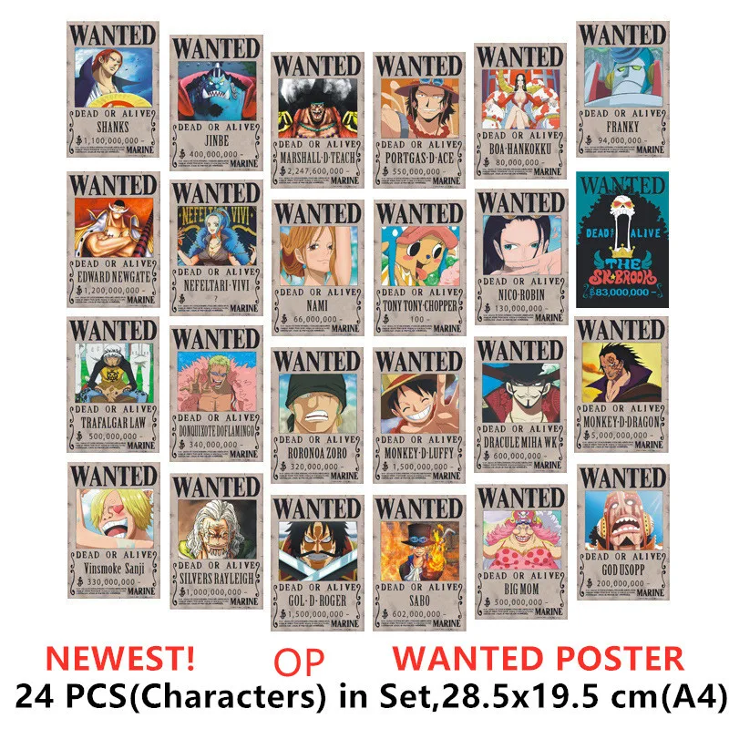 24 шт./компл. аниме Плакаты A4 плакат WANTE 日本黒社会 28*19 см OP Луффи Ace Джинбей нами и