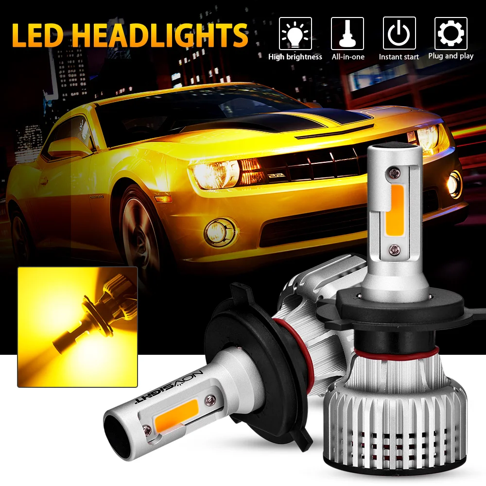 NOVSIGHT светодиодные лампы H4 автомобильные фары H1 H3 H7 H11 H8 H9 H13 9005 9006 9007 3000K желтые