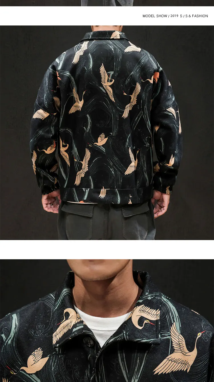 Privathinker, Мужская осенняя одежда, повседневные шерстяные куртки с принтом японского журавля, женские мужские куртки больших размеров, пальто, мужские модные пальто