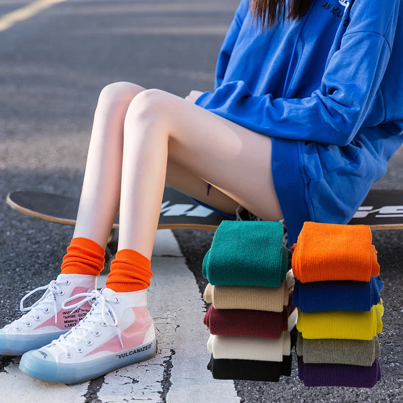 Фиолетовые носки, сапфировые женские носки, осенне-зимние хлопковые носки, однотонные женские короткие носки, яркие цветные женские носки