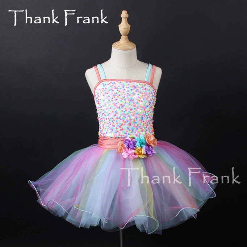 

New Colorful Ballet Tutu Dress Girls Women Sequin Tulle Dresses For Dancing Child Camisole Flowers Ballerina Dance Costumes C760