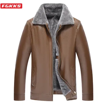 

FGKKS Trend Men Leather Jacket Men's New Section Fashion Leather Jacket Stand Collar Add Cashmere Leather Jackets Male