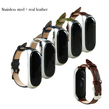 

Smart Wrist Band Bracelet Metal Strap for Xiaomi Mi Band 3 4 Strap Metal+Real leather Bracelet Stainless Steel Wrist Strap