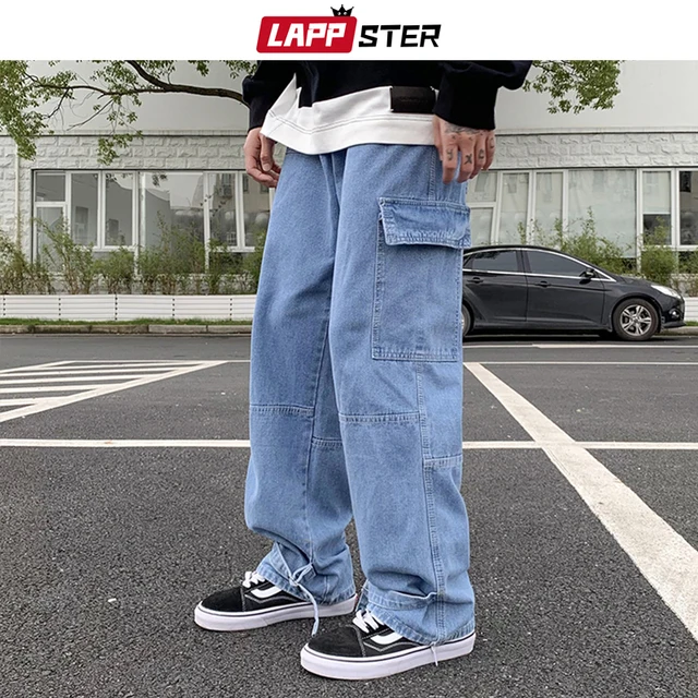 LAPPSTER Men Wid Leg Baggy Harajuku Jeans Pants 2021 Mens Japanese Streetwear Vintage Denim Trousers Man Black Jeans Joggers 5XL 4