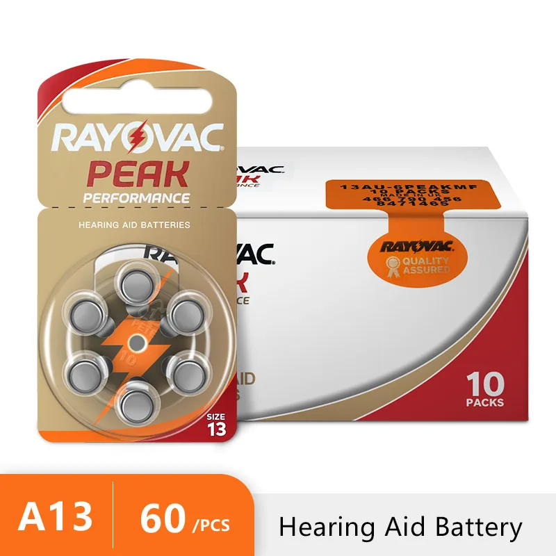 60 PCS NEW Zinc Air 1.45V Rayovac Peak Hearing Aid Batteries A13 13A 13