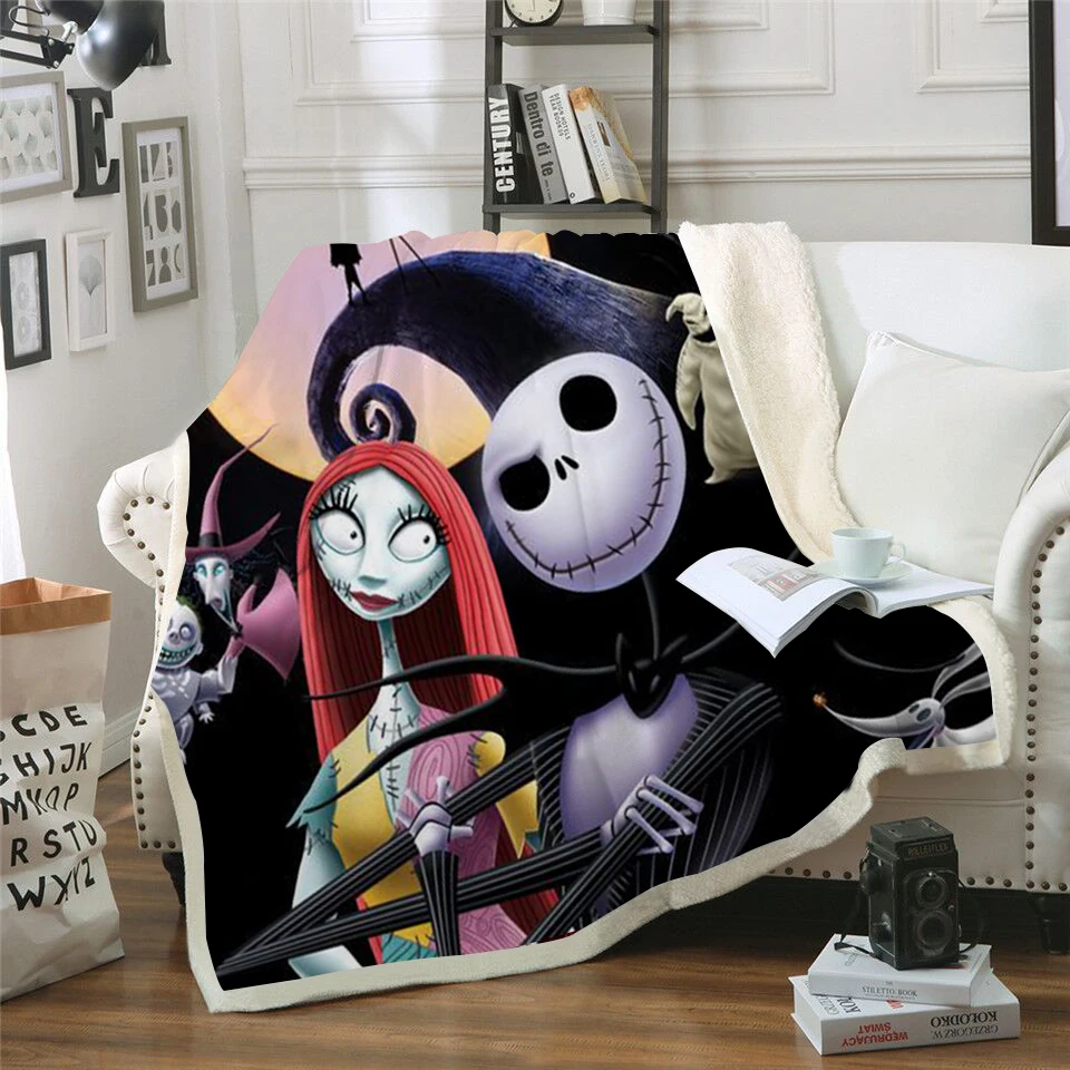 Nightmare before Christmas Cast Boy Plush Blanket 3D Jack Skellington Print Sherpa Fleece Skull Adults Throw Blanket Microfiber