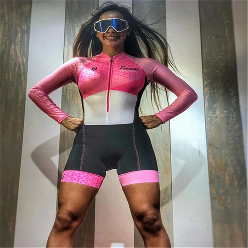 

2021 Women's Triathlon Long Sleeve Suit Bike Jumpsuit Frenesi Summer Body Racing Team Skinsuit Equipment Cycling Clothing