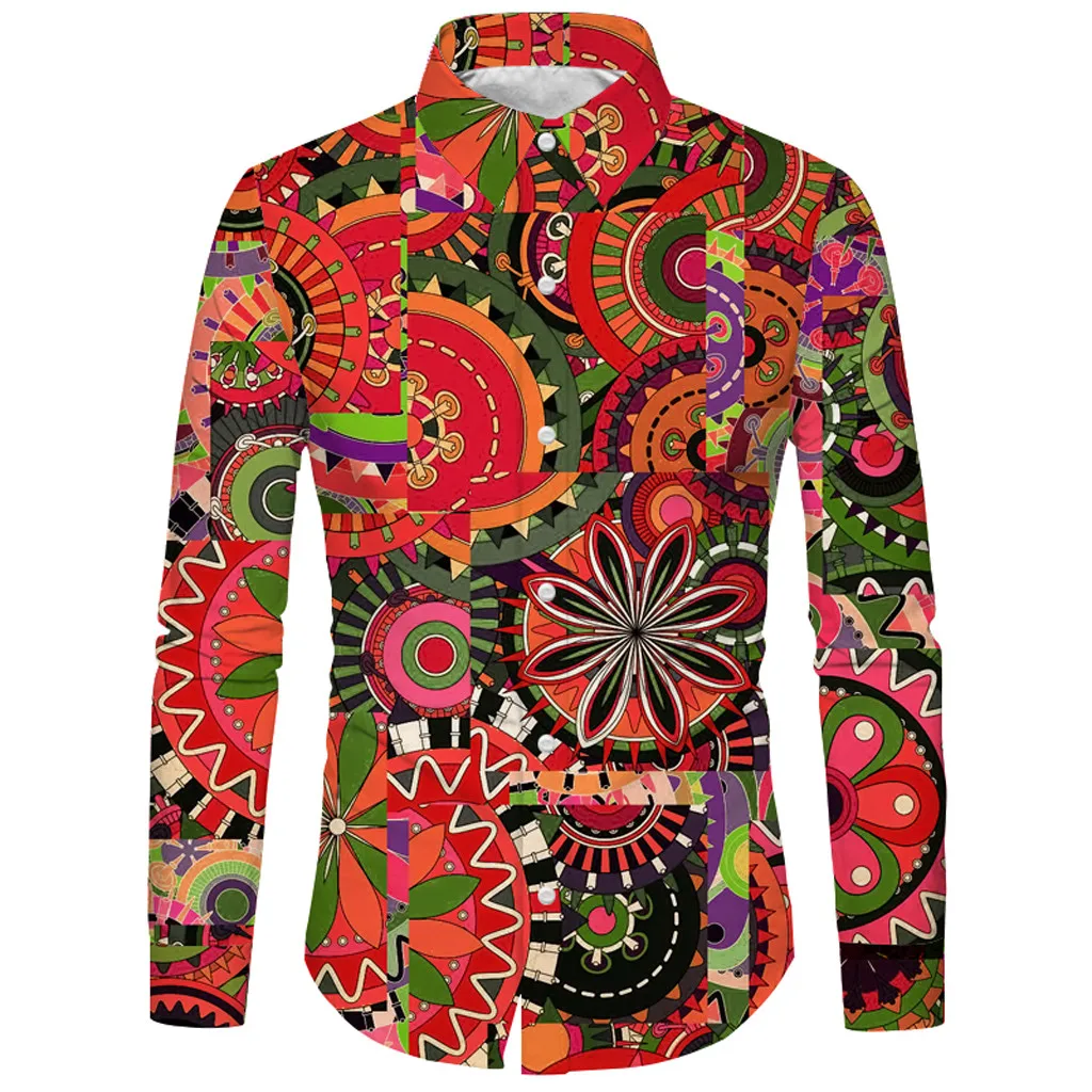 Shirt Chemise Homme Long Sleeve Button Mens Autumn Flora Shirt Streetwear Long Sleeve Beach Top Loose Dress Shirt Plus Size